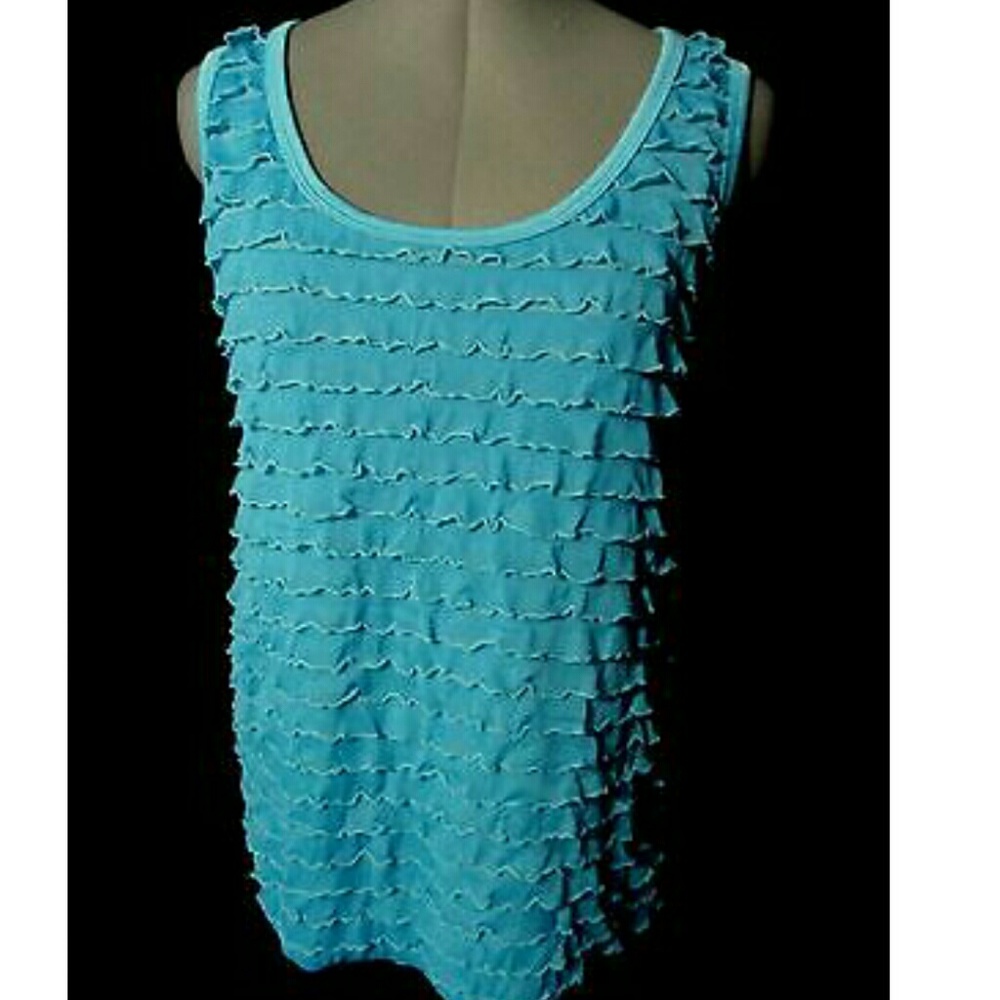 Nwt SLINKY Ruffle Blouse S Blue Scoop neck Tank top Fancy boho T-shirt Summer